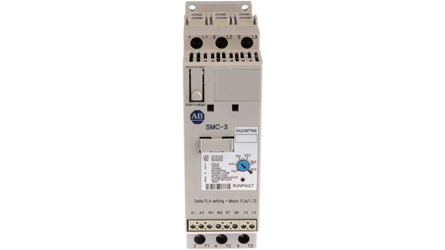 Démarreur progressif progressif, triphasé Allen Bradley SMC-3, 15 kW 460 V c.a. 30 A