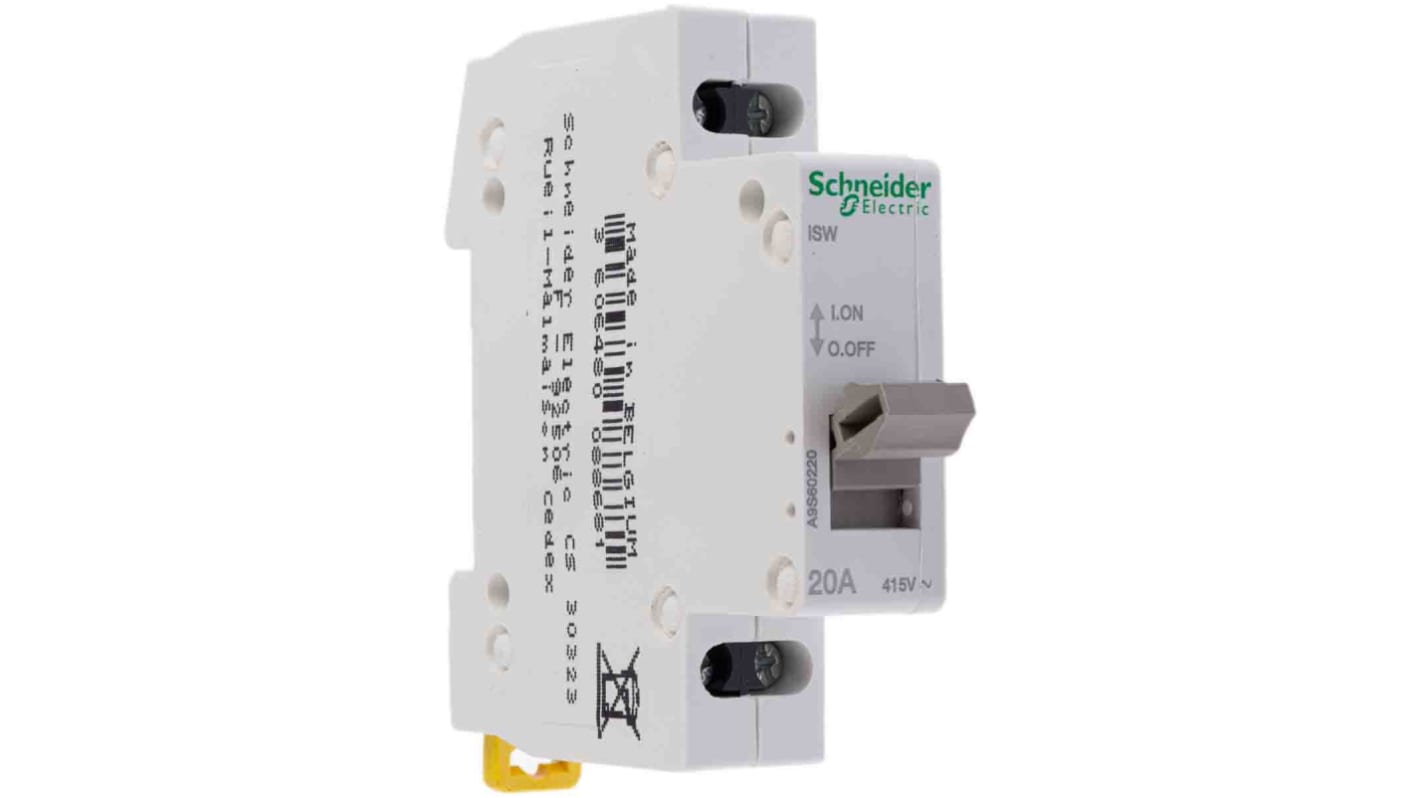 Interruttore di isolamento Schneider Electric A9S60220 serie iSW, 2P, 2 NO, 20A, 415V, per guida DIN, IP40