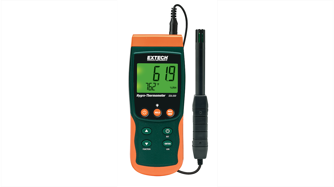 Extech SDL500 Digital Hygrometer, ±3 %RH Accuracy, +1300°C Max, 95%RH Max