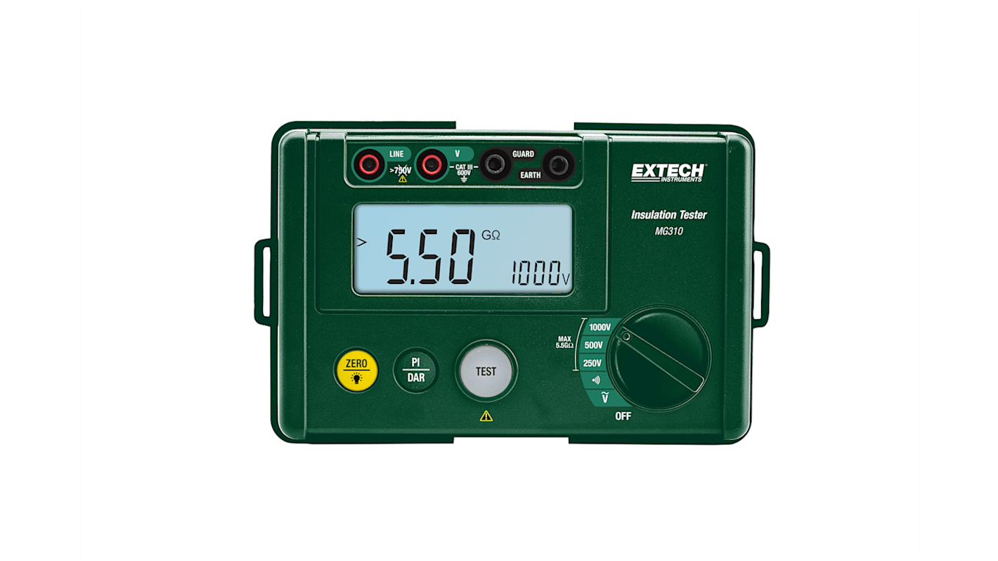 Extech MG310 Insulation Tester, 250V Min, 1000V Max, 5.5GΩ Max