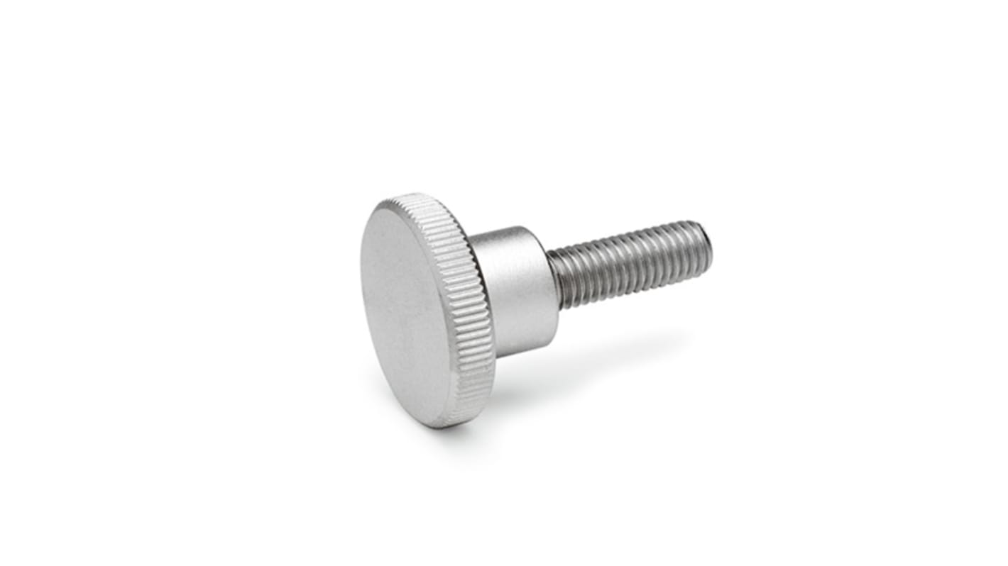 Ganter GN.29768 Natural Stainless Steel Knurled Clamping Knob, M6, Threaded Stud