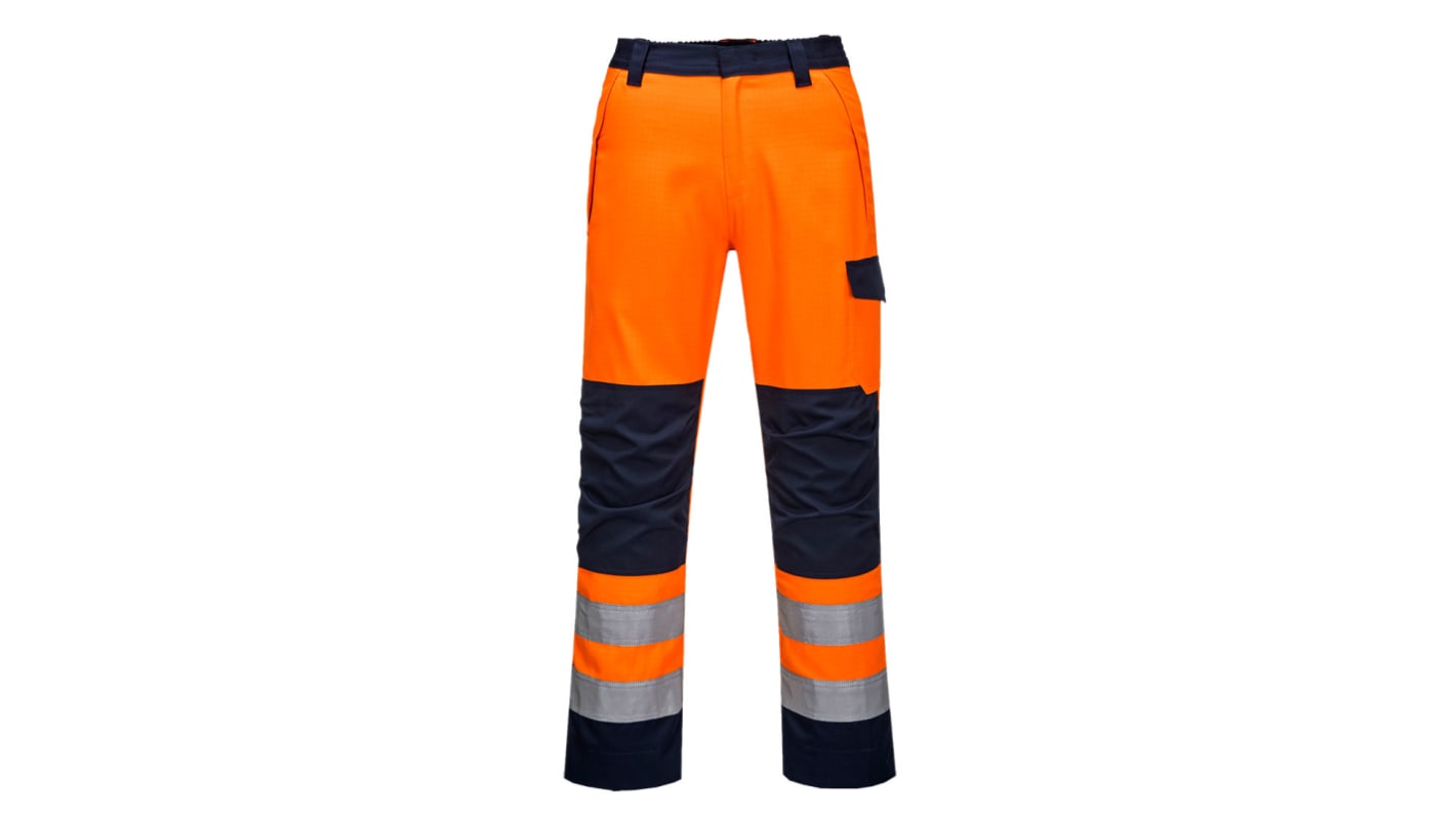 Portwest MV36 Orange/Navy Anti-static, Flame Retardant Hi Vis Trousers, 84 → 88cm Waist Size