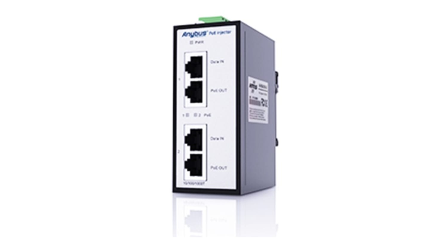 Anybus POE Injector, 12 → 57V Input, 50V dc Output, 600mA, 30W