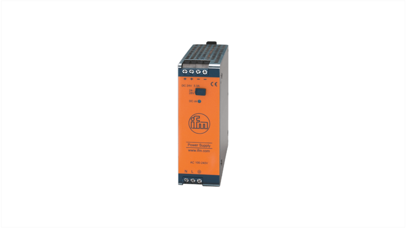 ifm electronic Switching Power Supply, DN4011, 24 → 28V dc, 3.3A, 80W, 1 Output, 100 → 240V ac Input