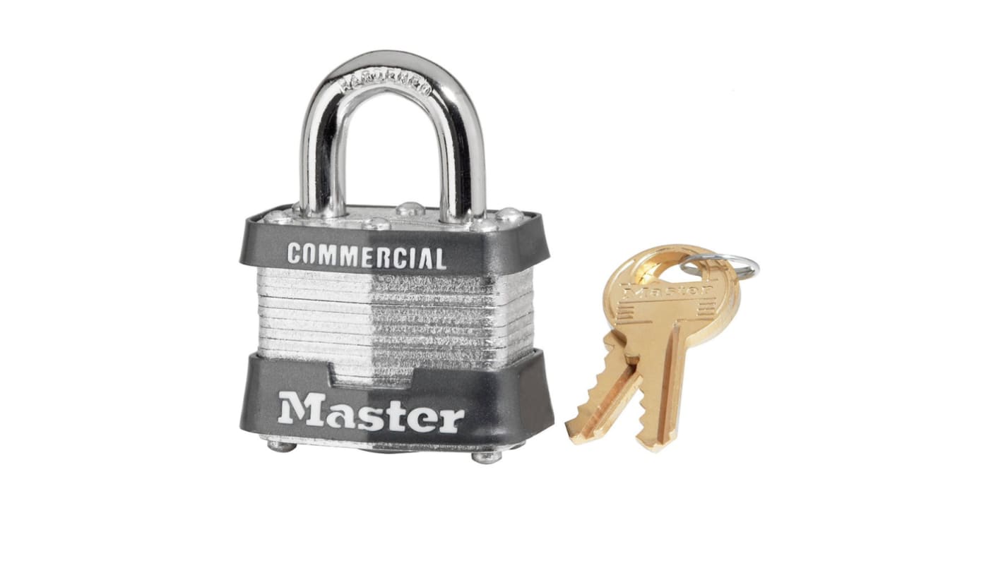 Master Lock Padlock Laminated Steel Padlock, Keyed Alike, 7mm Shackle, 40mm Body