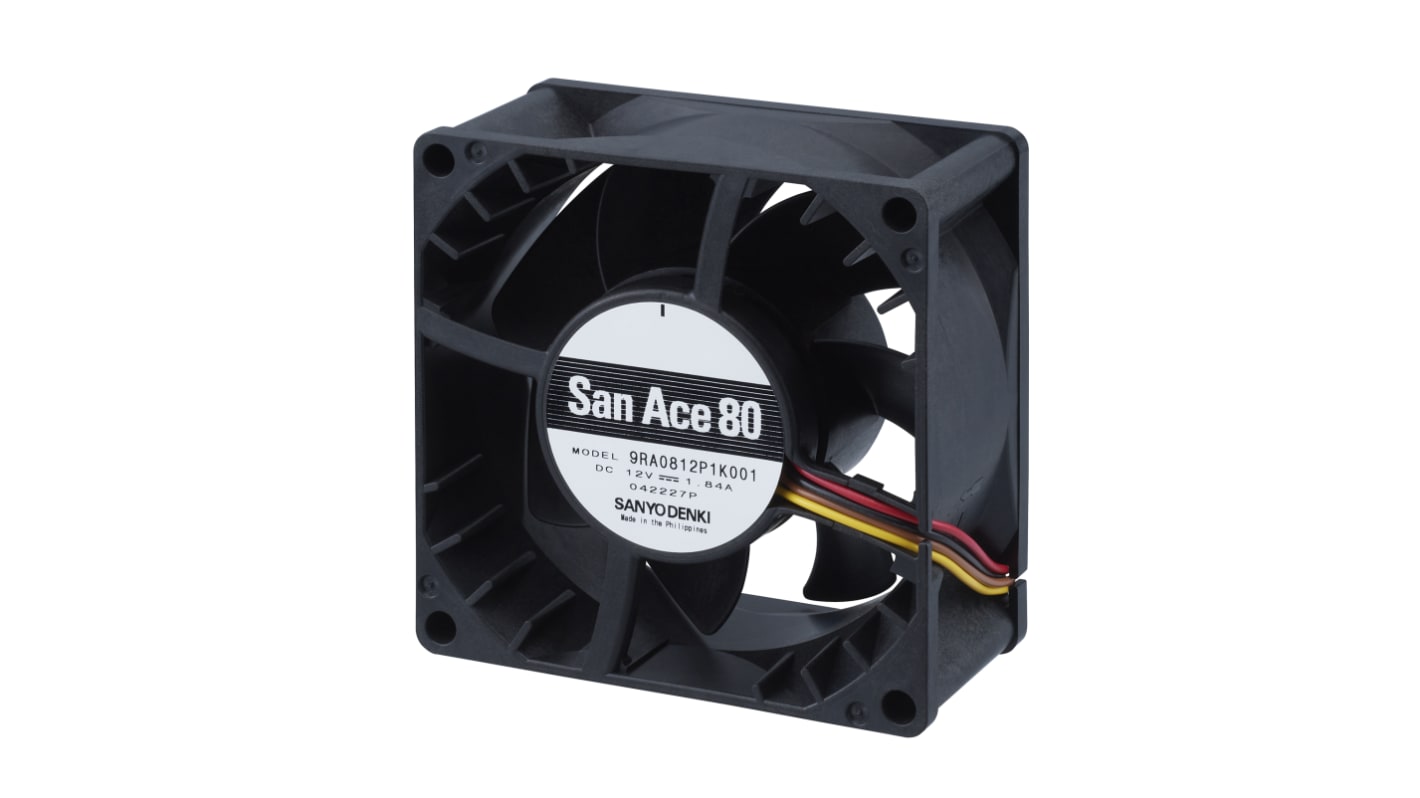 Sanyo Denki Axial Fan, 12 V dc, dc Operation, 2.42m³/min, 9.84W, 820mA Max, 80.5 x 80.5 x 38.5mm