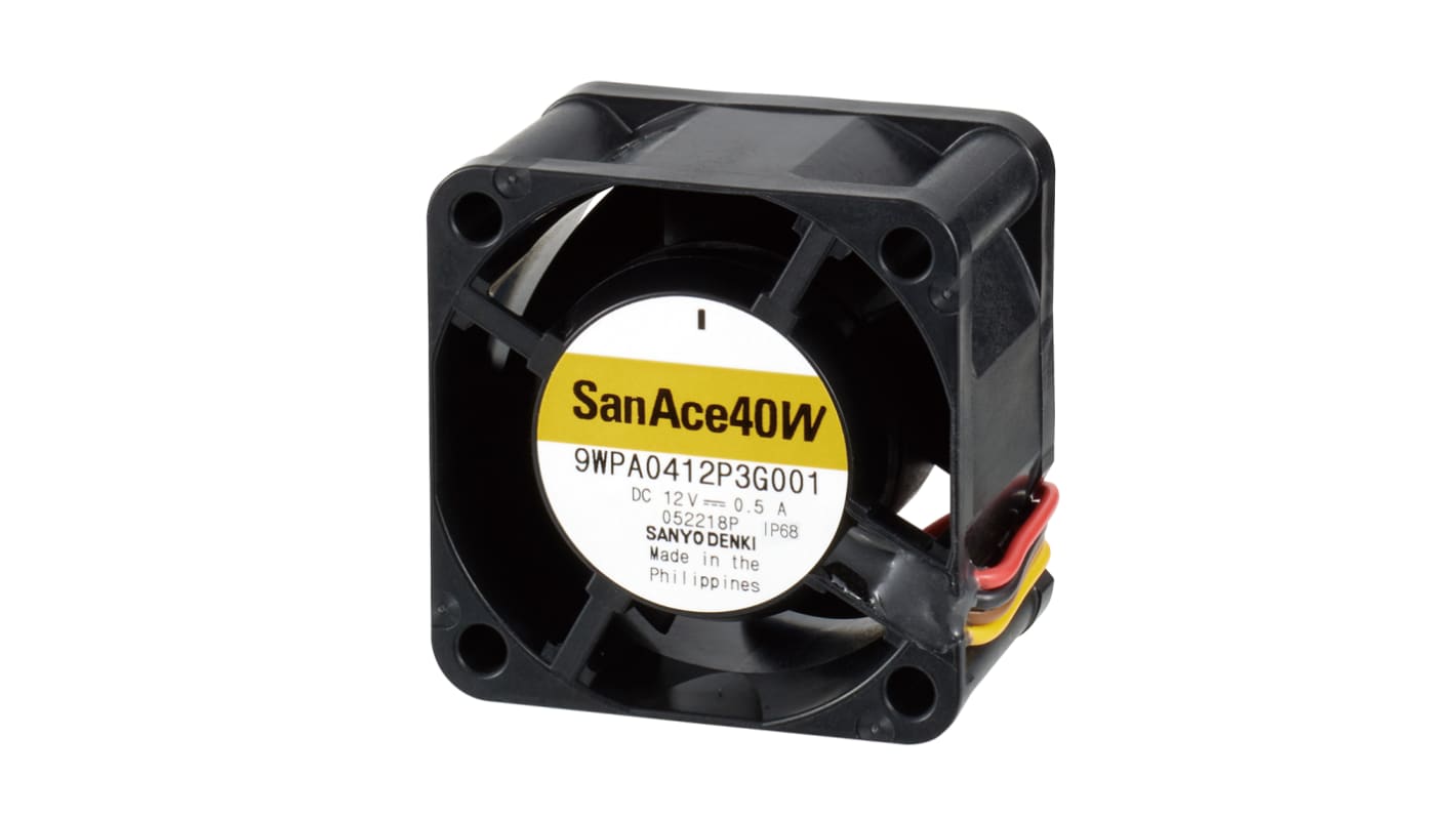 Sanyo Denki Axial Fan, 12 V dc, dc Operation, 0.63m³/min, 6W, 500mA Max, IP68, 40 x 40 x 28mm