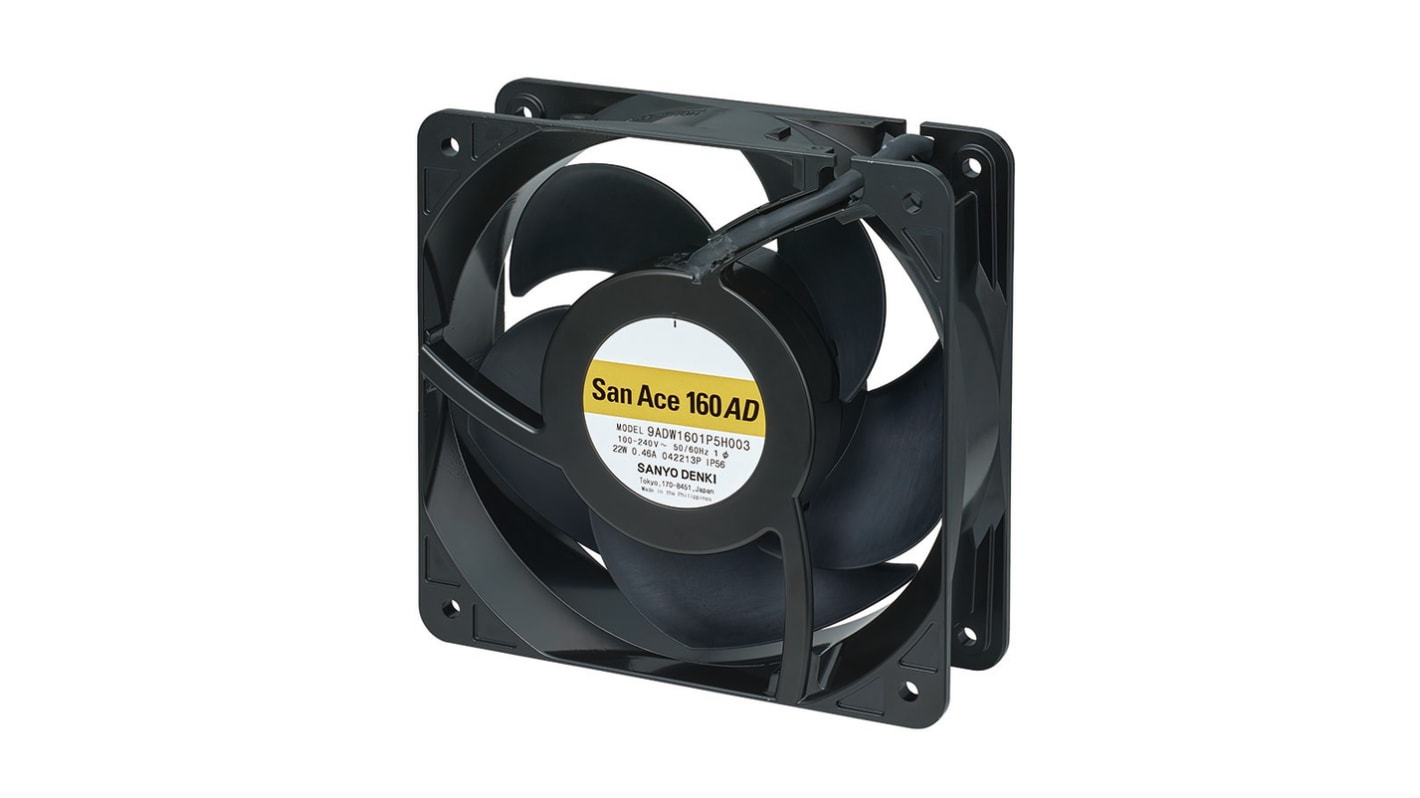 Sanyo Denki Axial Fan, 264 V ac, AC/DC Operation, 8.2m³/min, 22W, 460mA Max, IP56, 160.8 x 160.8 x 51.8mm