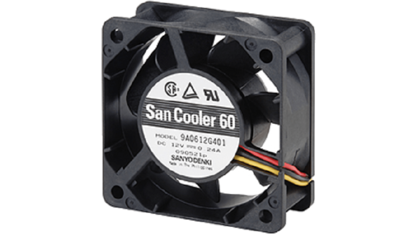 Sanyo Denki Axial Fan, 12 V dc, dc Operation, 0.74m³/min, 2.4W, 200mA Max, 60.5 x 60.5 x 25.5mm