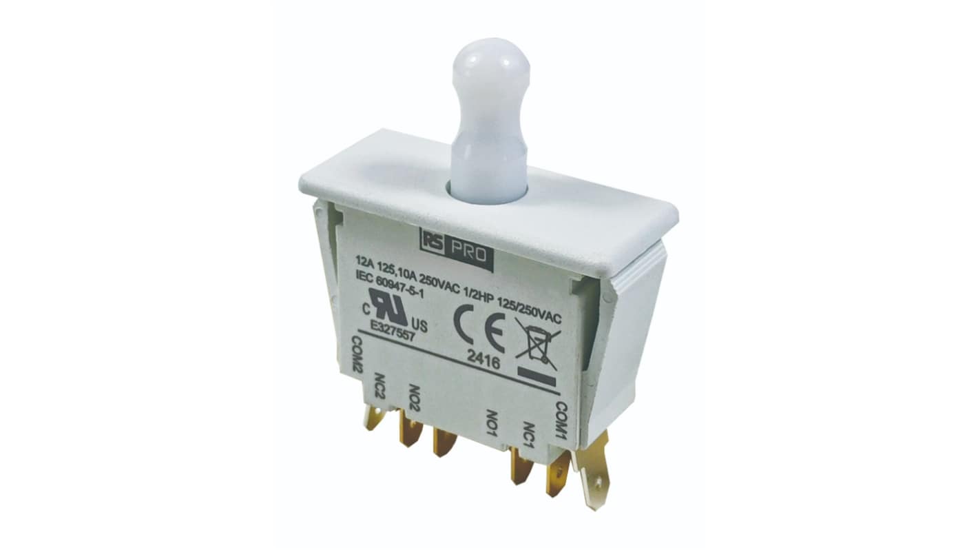 RS PRO Door Interlock Micro Switch, Plunger, DPDT 12A IP40, -37 → 85°C