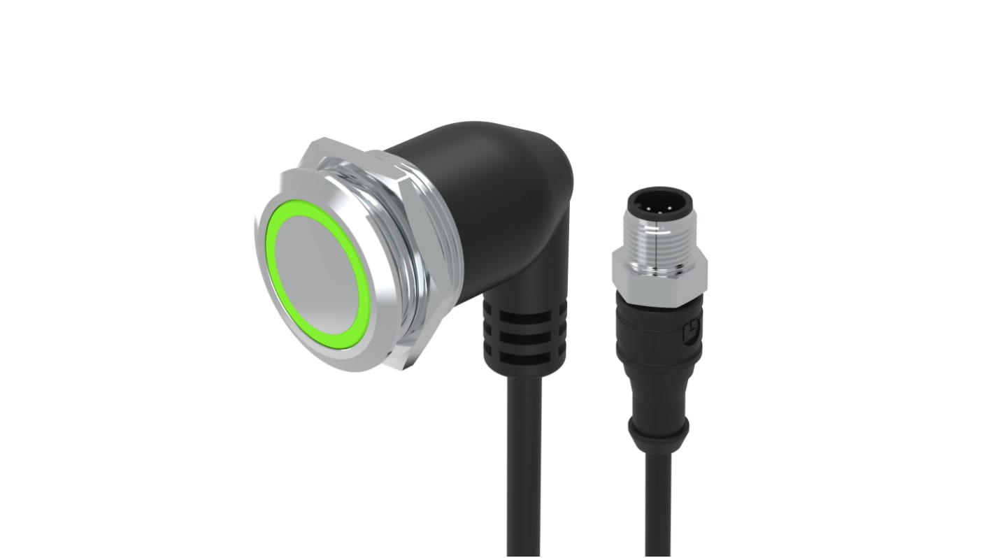 EAO 82 Series Illuminated Push Button Switch, Momentary, Panel Mount, 22mm Cutout, 1CO, Green LED, 35V, IP65, IP67