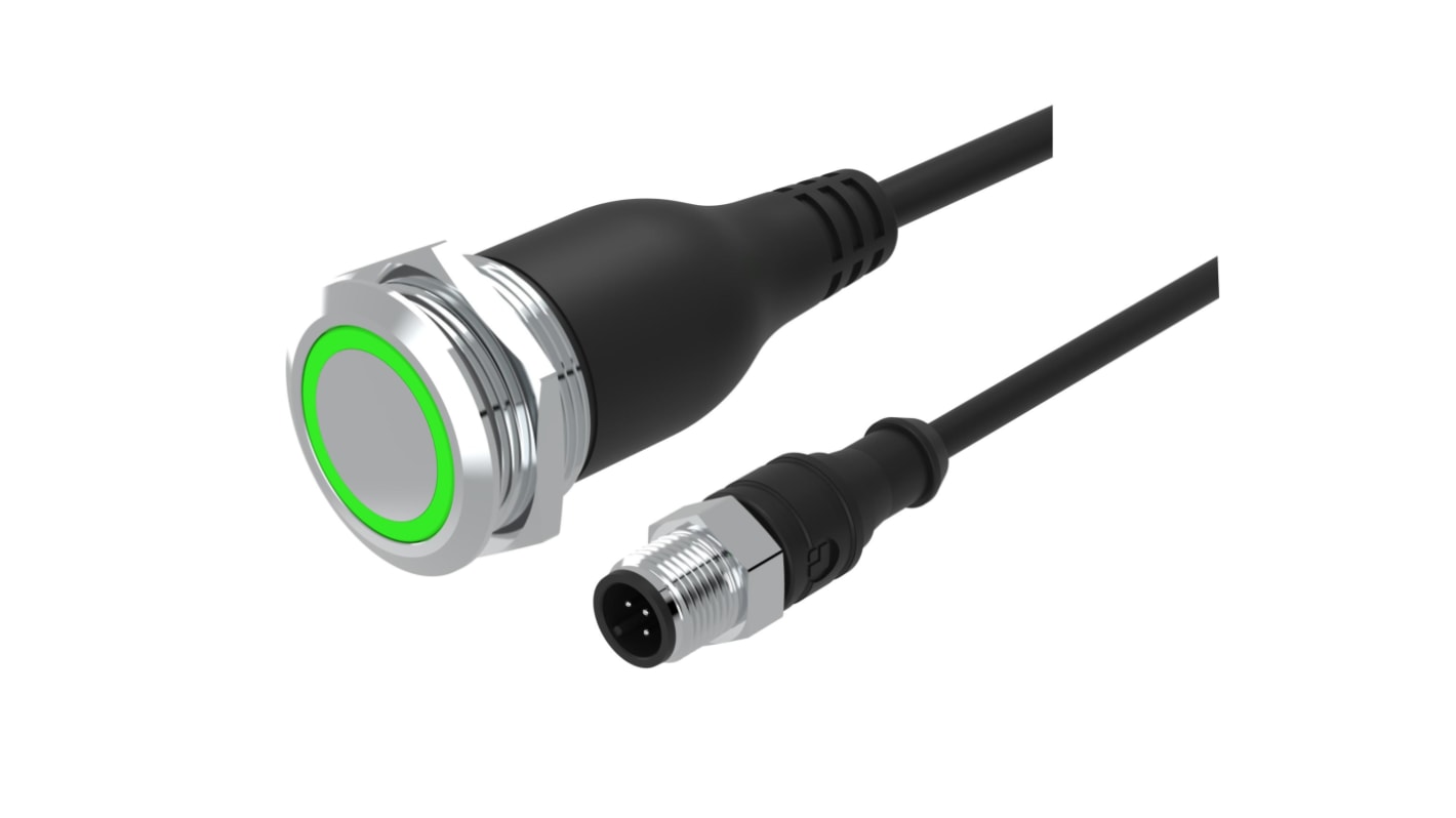 EAO 82 Series Illuminated Push Button Switch, Momentary, Panel Mount, 22mm Cutout, 1CO, Green LED, 35V, IP65, IP67