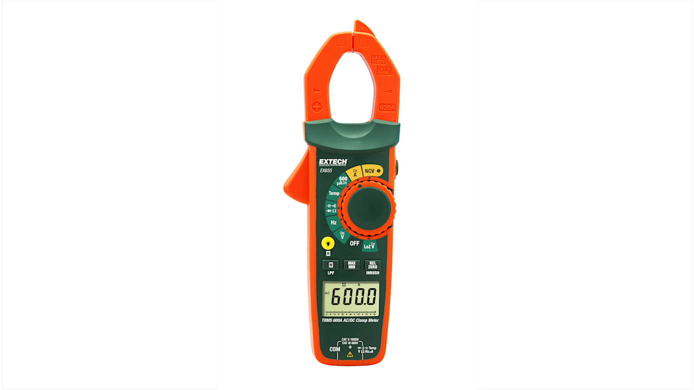 Pinza amperometrica c.a.-c.c. Extech EX655, Max 600A ca, Max 1000V cc