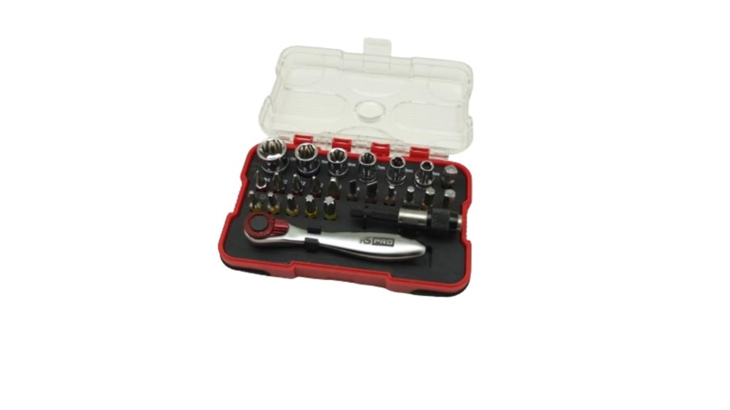 RS PRO 1/4in Hexagon Flat, Phillips, Pozidriv, Star Ratchet Bit Set