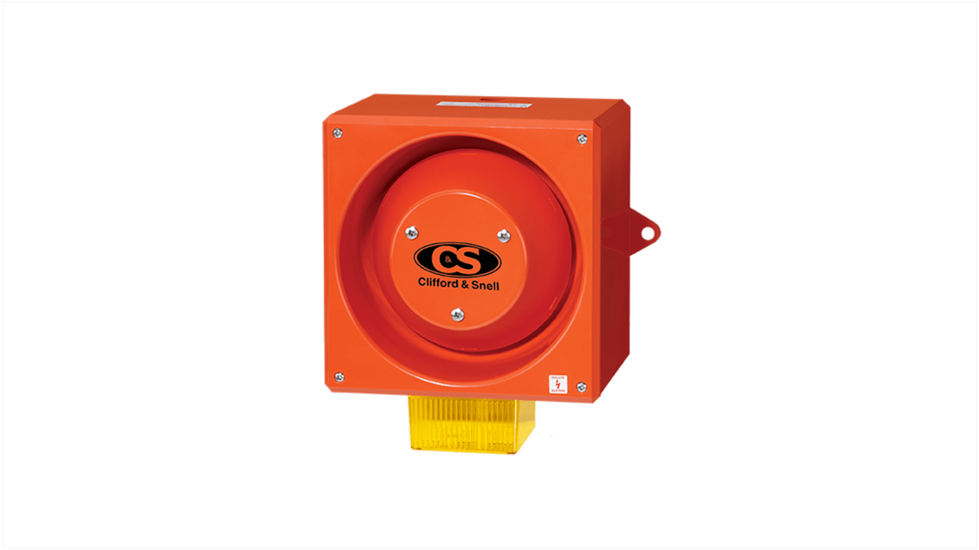 Clifford & Snell YL80 Series Yellow Sounder Beacon, 230 V ac, IP66, Wall Mount, 116dB at 1 Metre