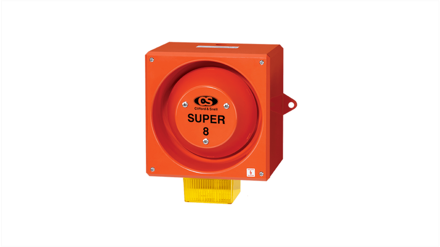 Clifford & Snell YL80 Super Series Yellow Sounder Beacon, 24 V dc, IP66, Wall Mount, 120dB at 1 Metre
