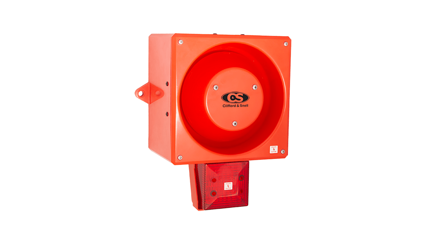 Clifford & Snell YL80 Super Hi Vis Series Red Sounder Beacon, 24 V dc, IP66, Wall Mount, 116dB at 1 Metre