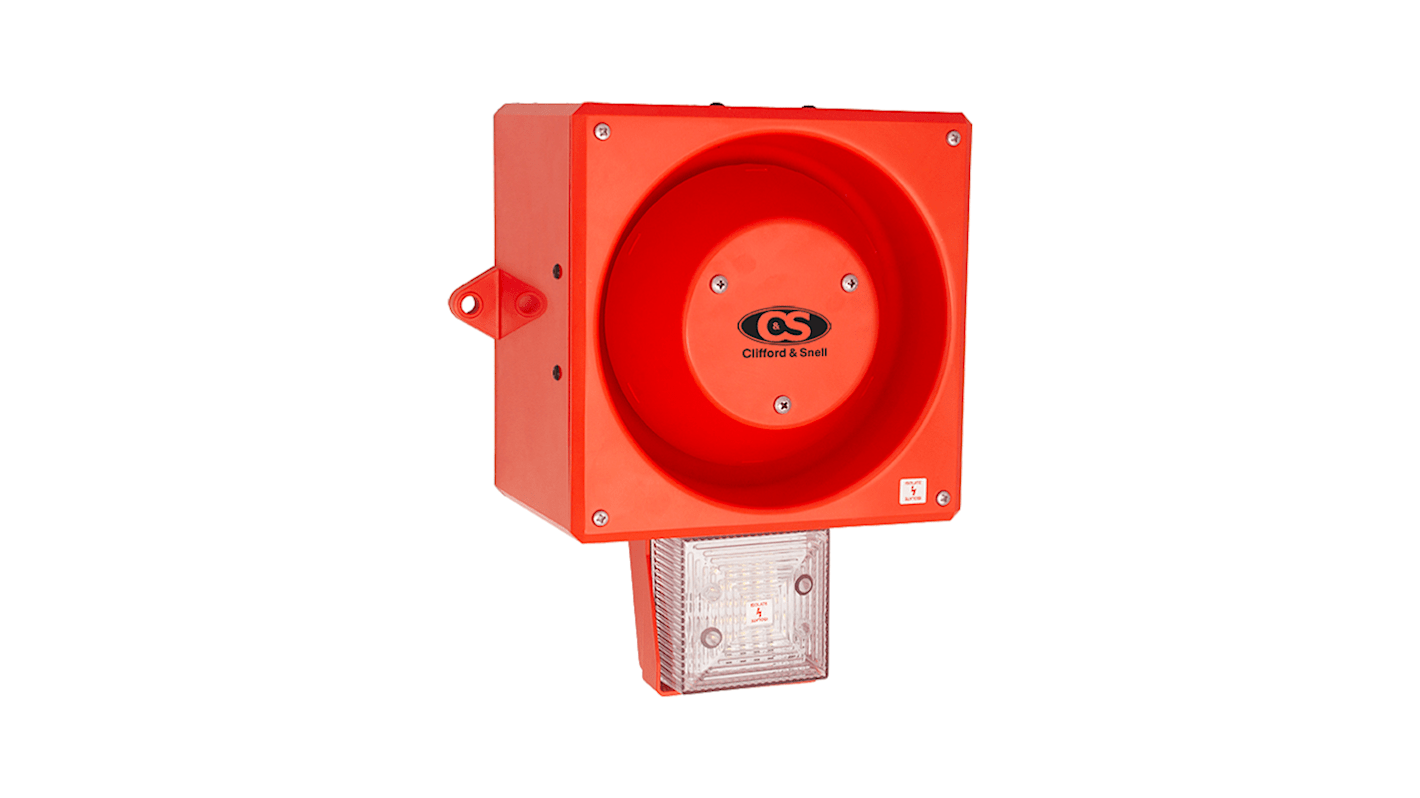 Clifford & Snell YL80 Super Hi Vis Series Clear Sounder Beacon, 24 V dc, IP66, Wall Mount, 116dB at 1 Metre