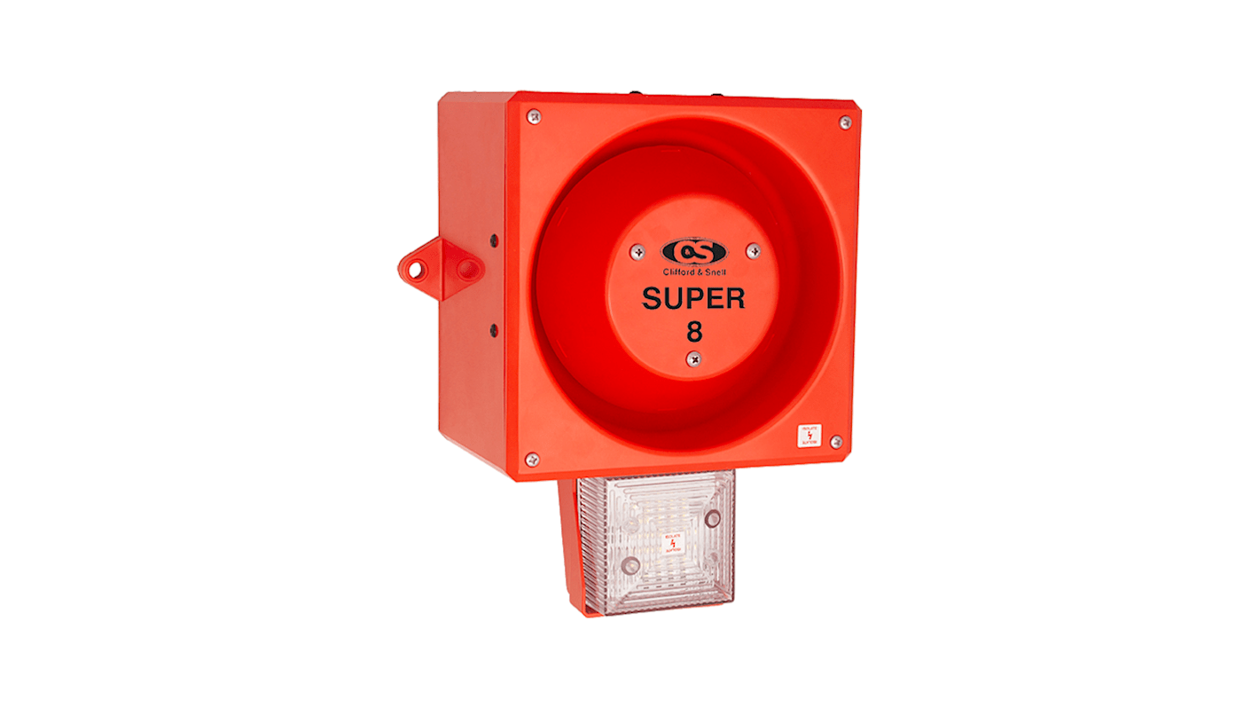 Clifford & Snell YL80 Super Hi Vis Series Clear Sounder Beacon, 24 V dc, IP66, Wall Mount, 120dB at 1 Metre
