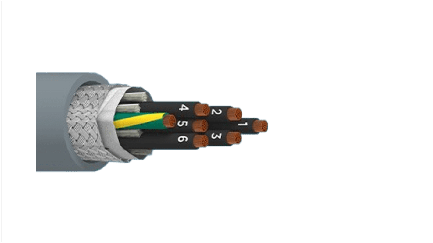 Alpha Wire Xtra-Guard Flex Multicore Cable, 7 Cores, 0.5 mm², Screened, 1000ft, Grey Thermoplastic Elastomers TPE