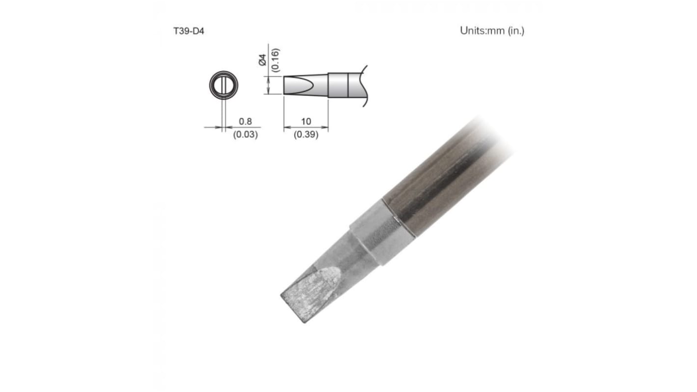 ハッコー はんだごて交換コテ先 T39シリーズ4 x 10 mm, チゼルT39-D4