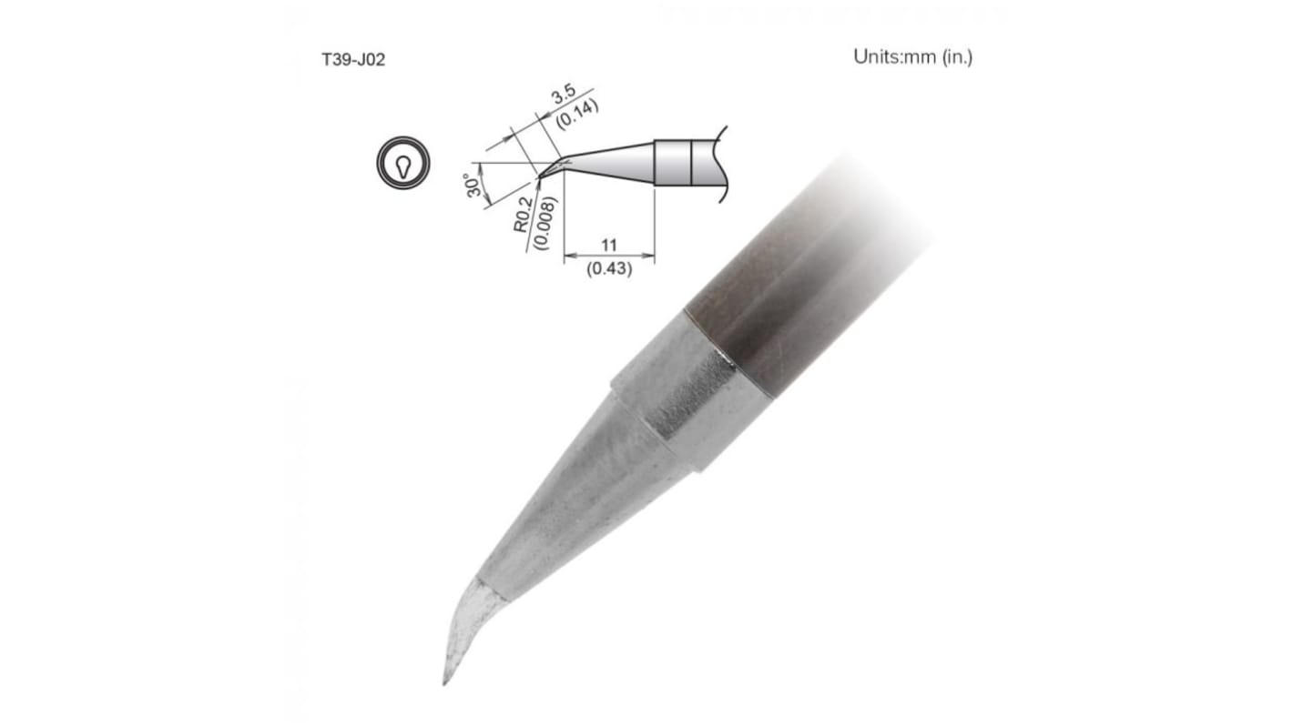 Punta saldatore Hakko FX-9701/9702, serie T39, R0.2 x 3,5 mm, piegata, angolo 30°