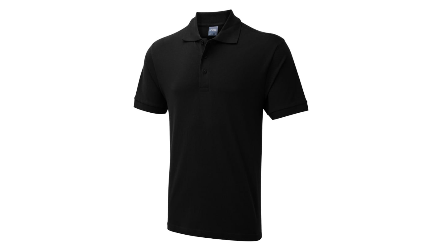 Uneek UC114 Black 100% Cotton Polo Shirt, UK- XL, EUR- XL