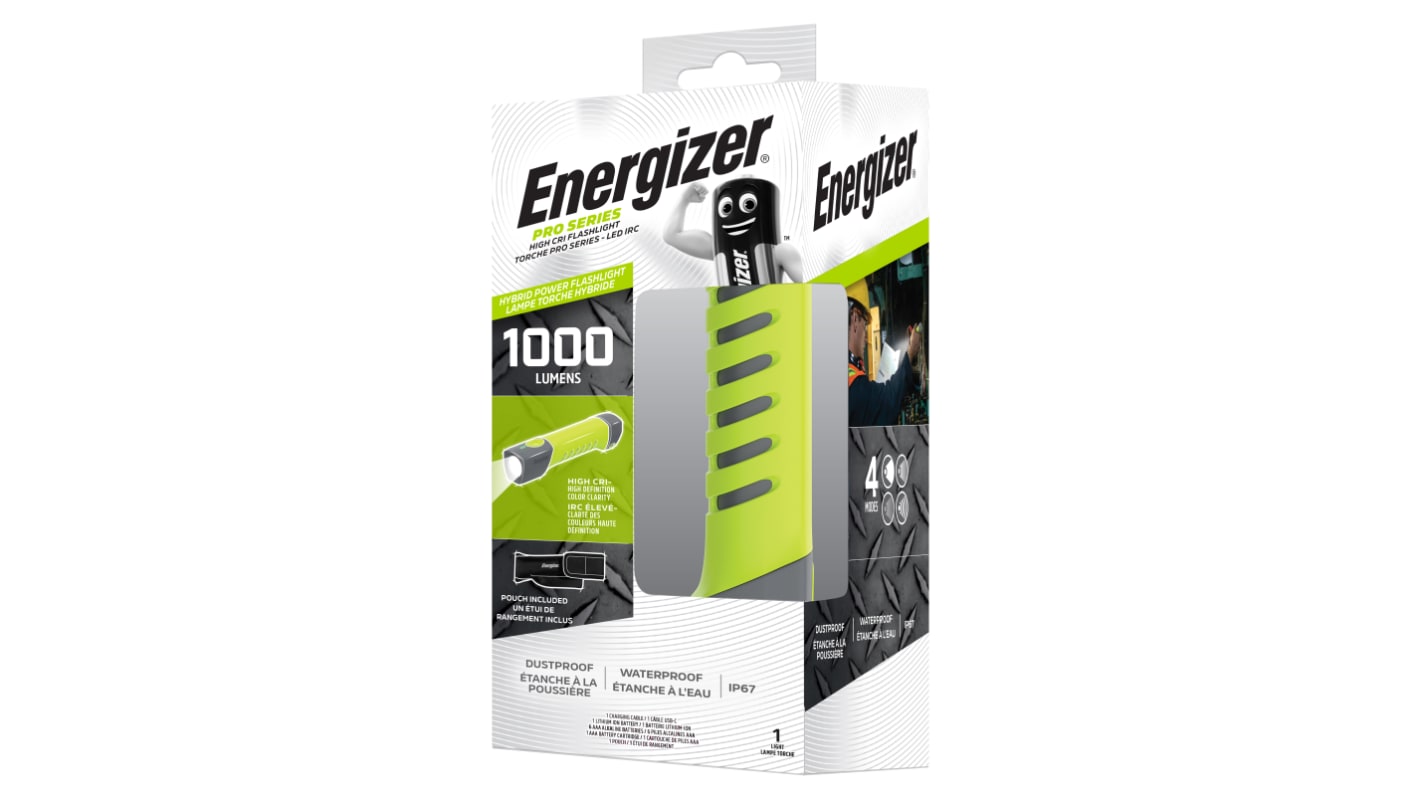 Energizer 充电式手电筒, 1000 流明, LED, 绿色, High Cri