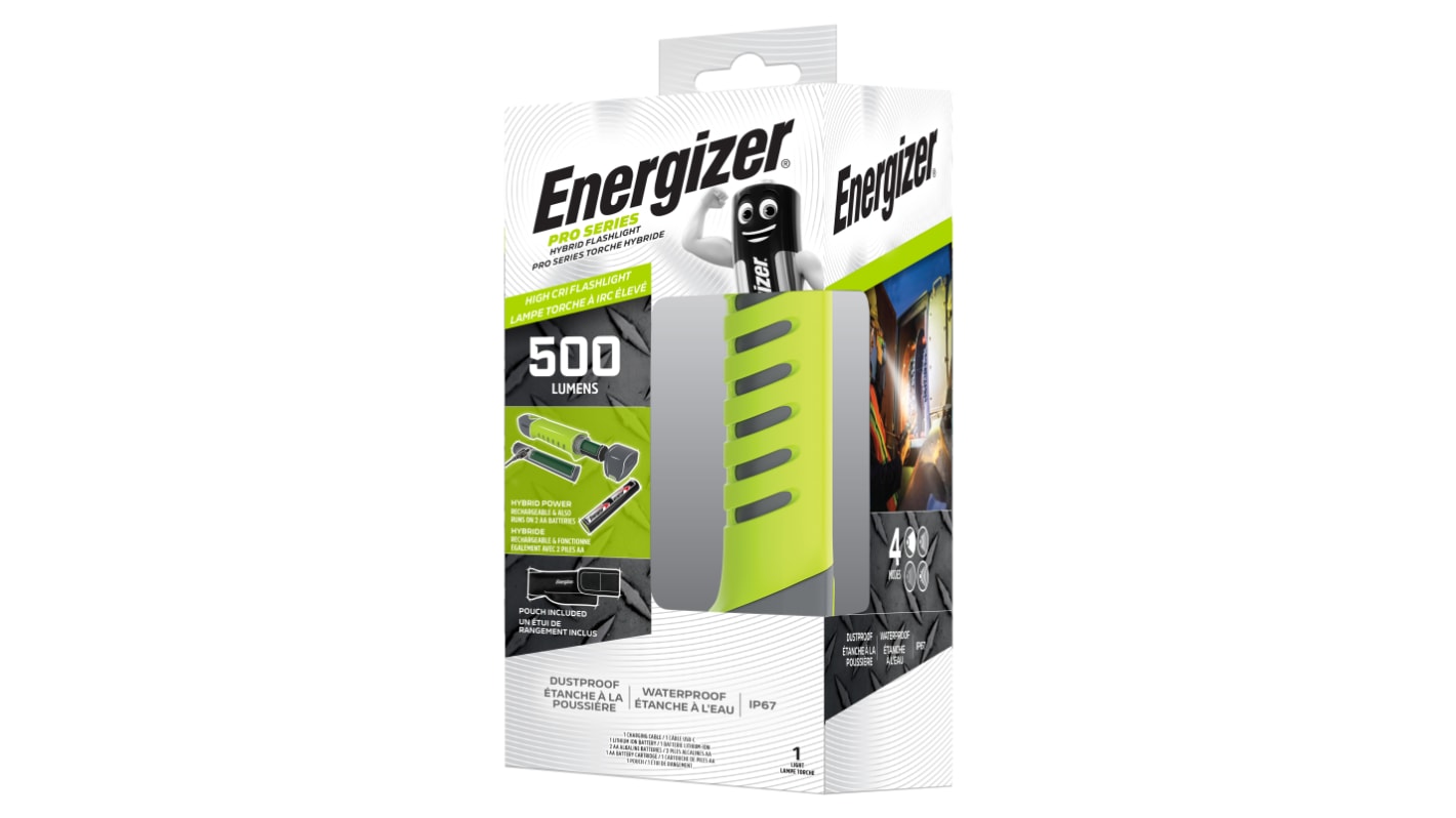 Energizer 充电式手电筒, 500 流明, LED, 绿色, High Cri