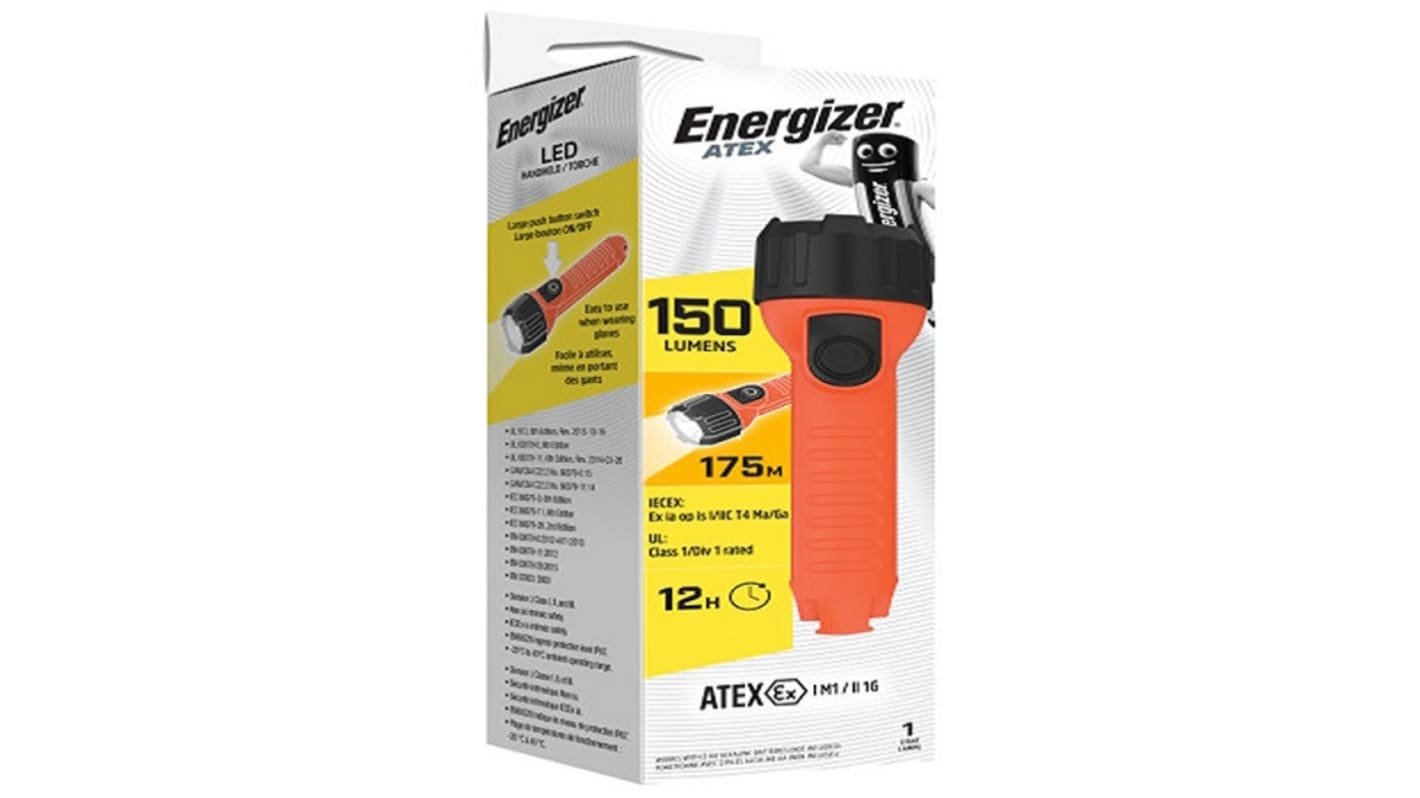 Energizer 防爆手电筒, 150 流明, LED, 黑色，橙色, ISHH21