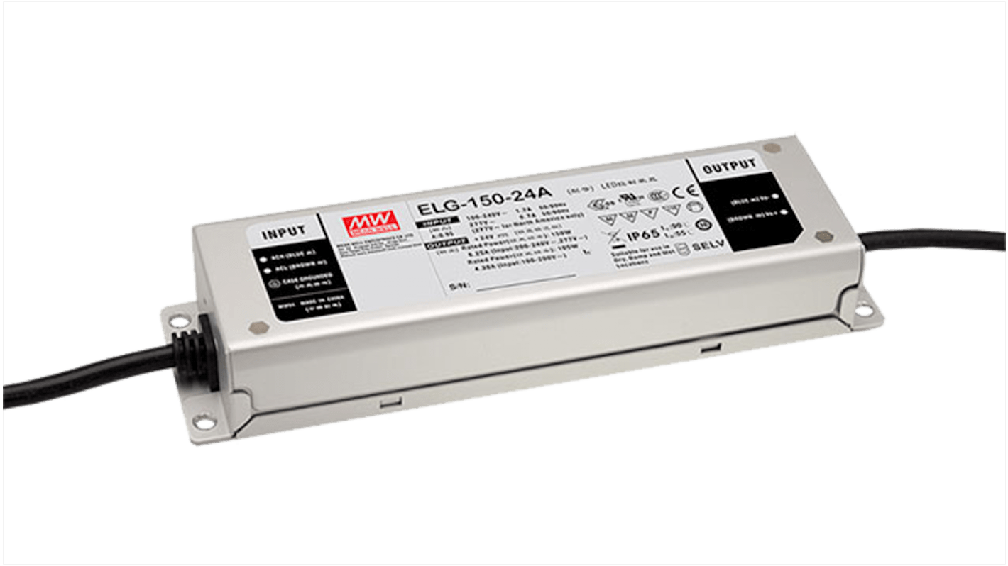MEAN WELL LED Driver, 24V Output, 150W Output, 6.25A Output, Constant Current / Constant Voltage Dimmable