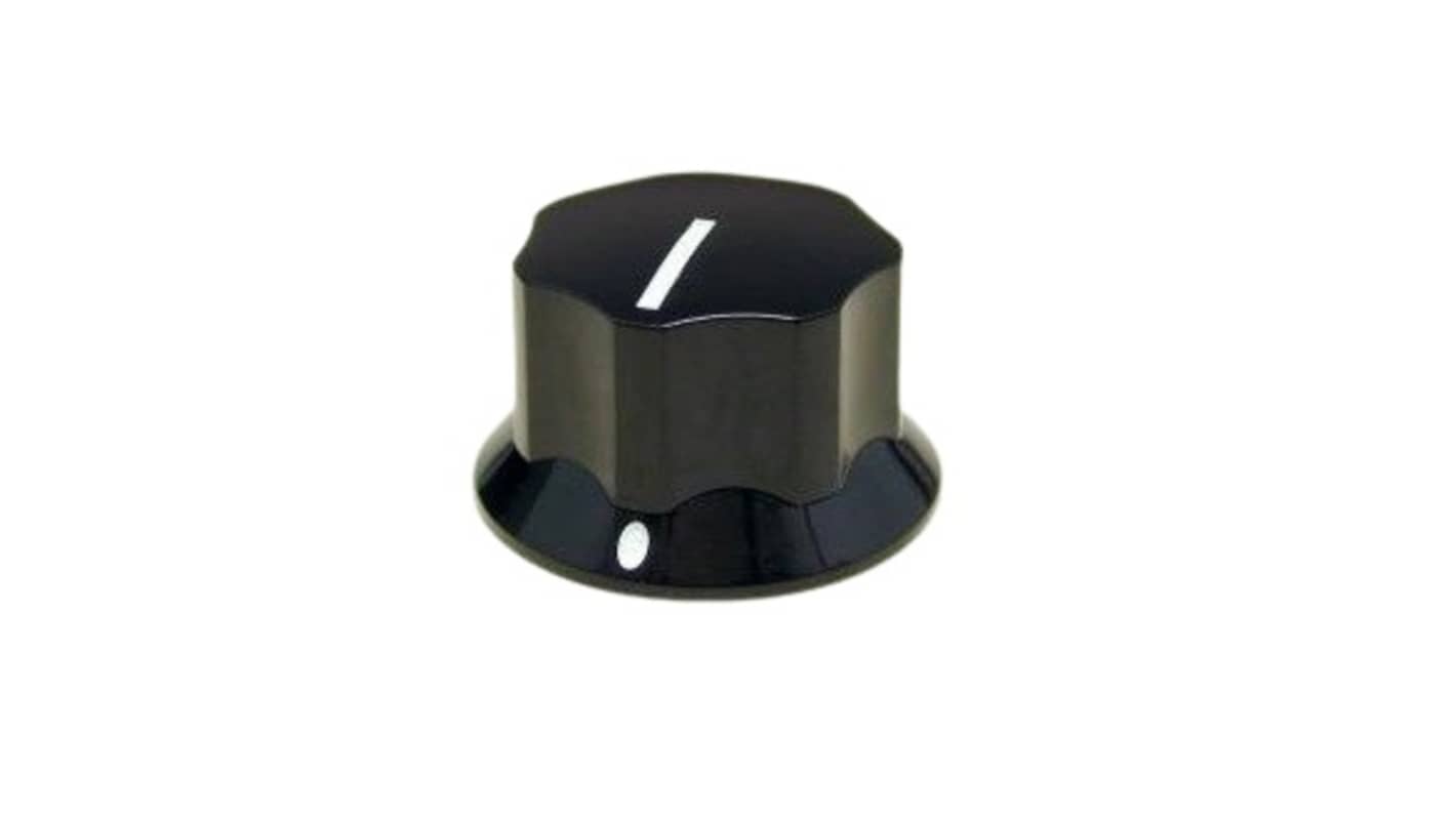 RS PRO 25.3mm Black Potentiometer Knob for 6.4mm Shaft