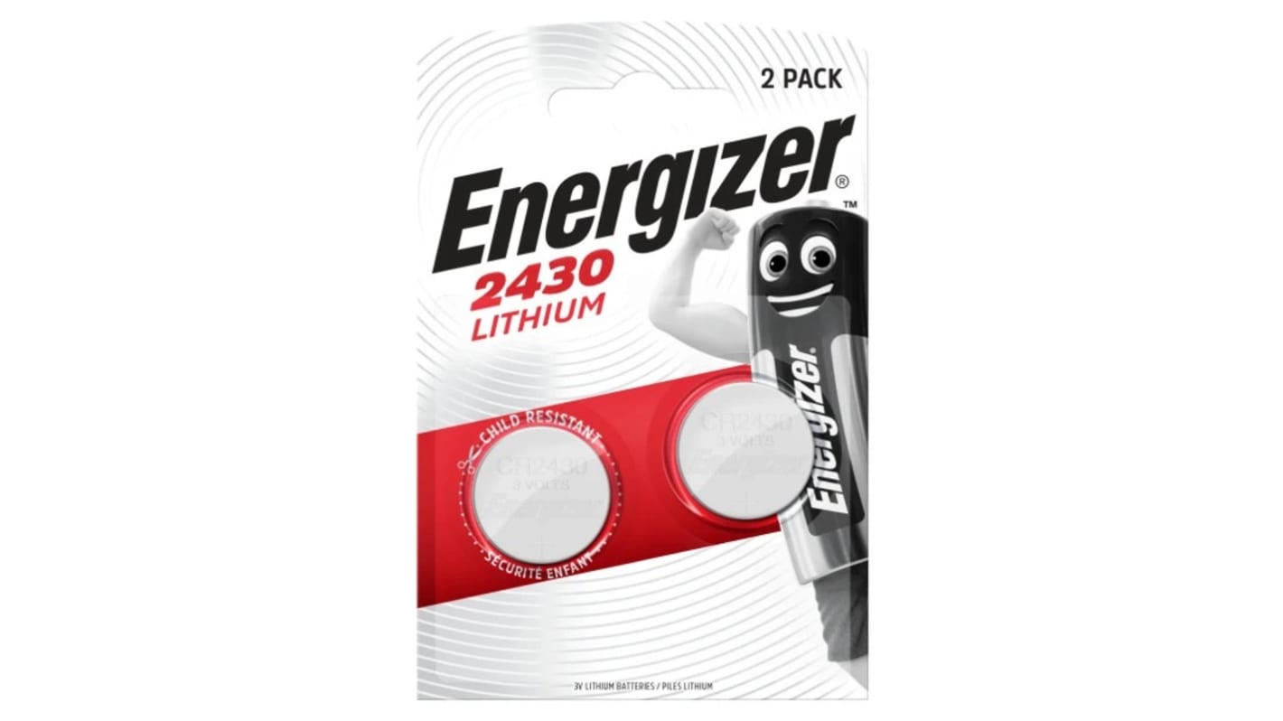 Energizer CR2430 Button Batteries, 3V, 24.5mm Diameter