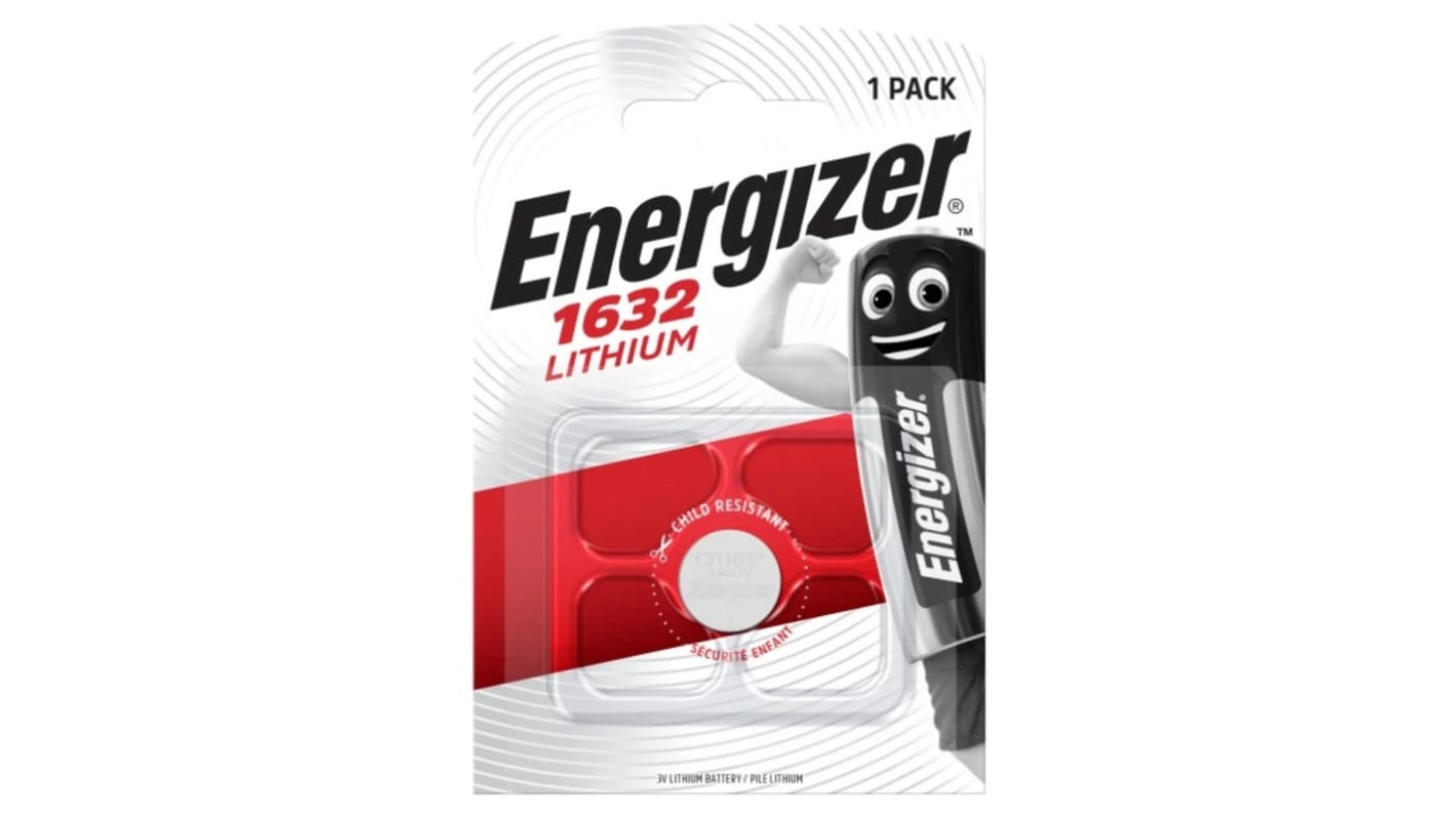 Energizer CR1632 Button Batteries, 3V, 16mm Diameter