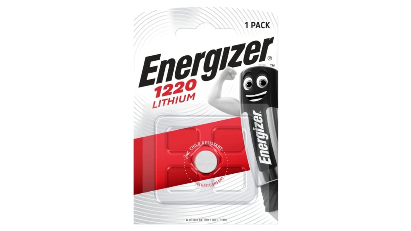 Energizer CR1220 Button Battery, 3V, 12.5mm Diameter
