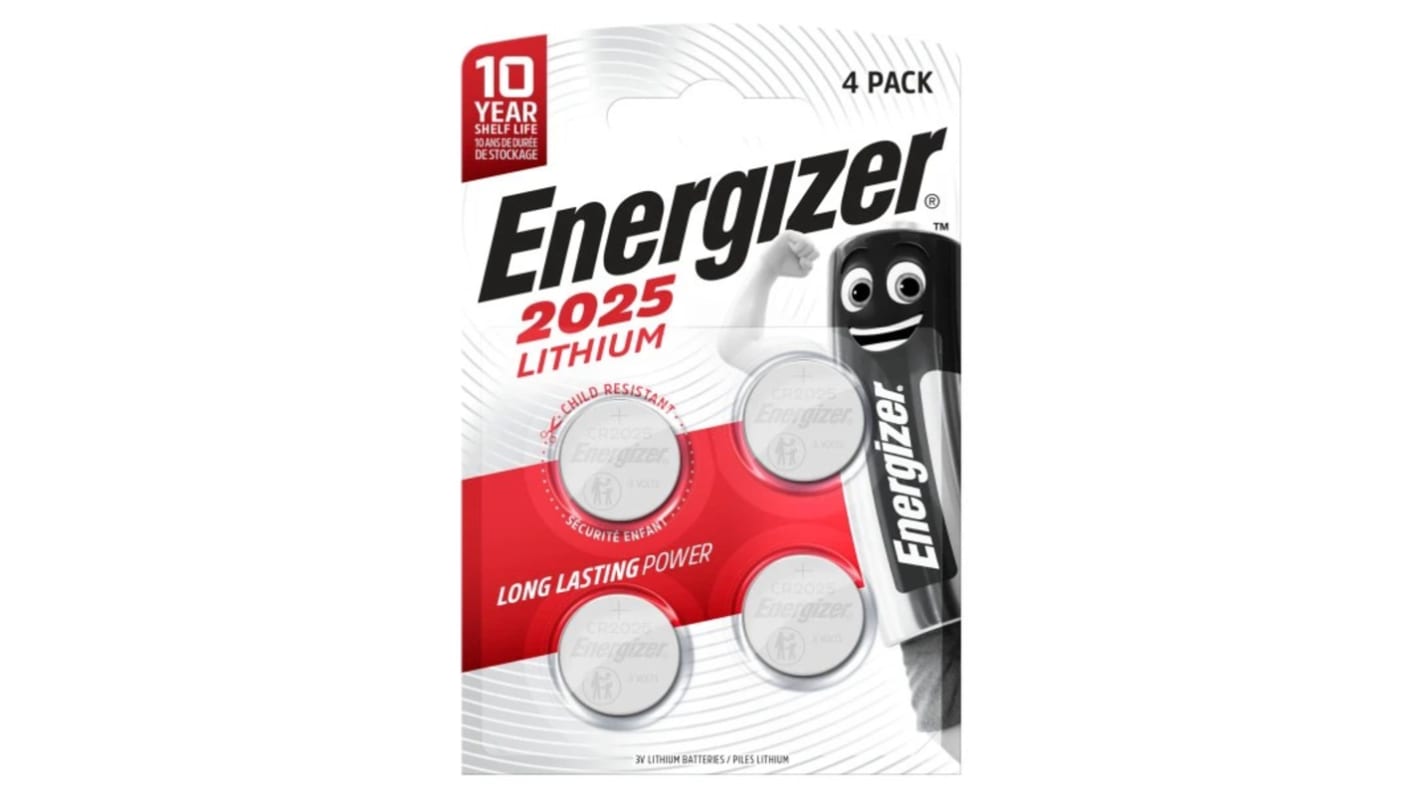 Energizer CR2025 Button Batteries, 3V, 20mm Diameter