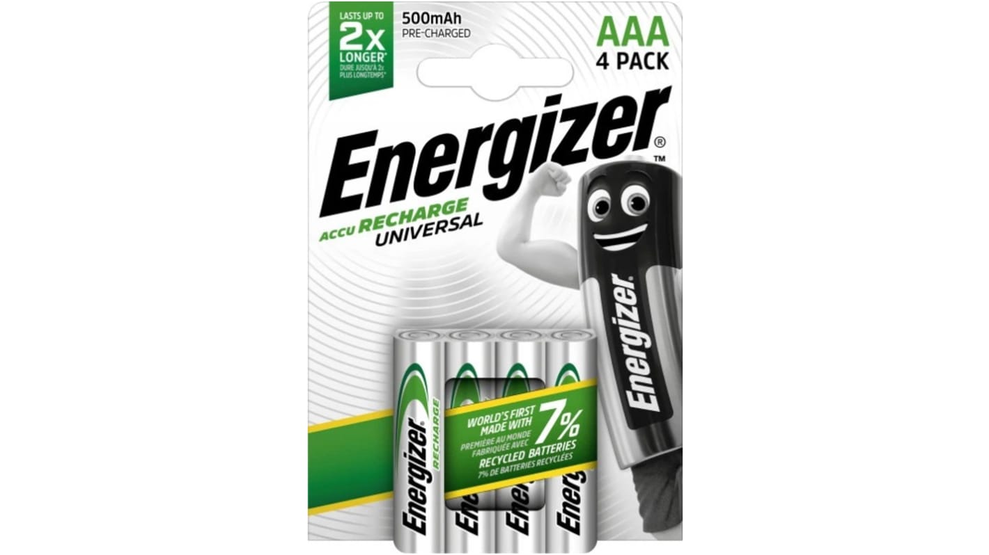 Energizer NiMH Rechargeable AAA Battery, 500mAh, 1.2V