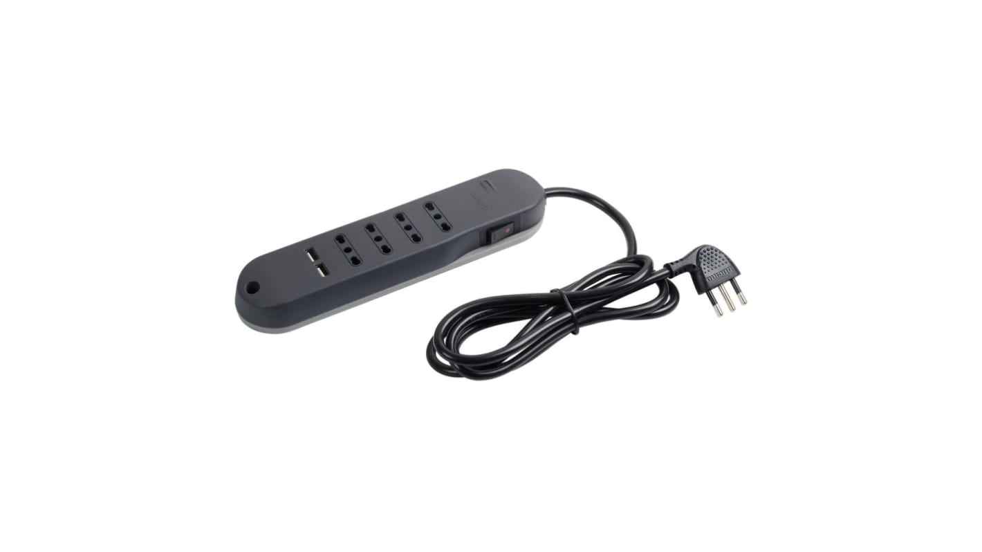 Bticino 1.5m 6 Socket 2P+T, USB A Extension Socket, 250 V ac