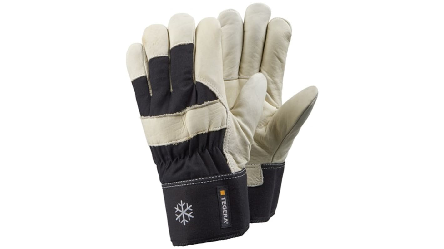 Tegera TEGERA Beige, Black Leather Cold Resistant Work Gloves, Size 9