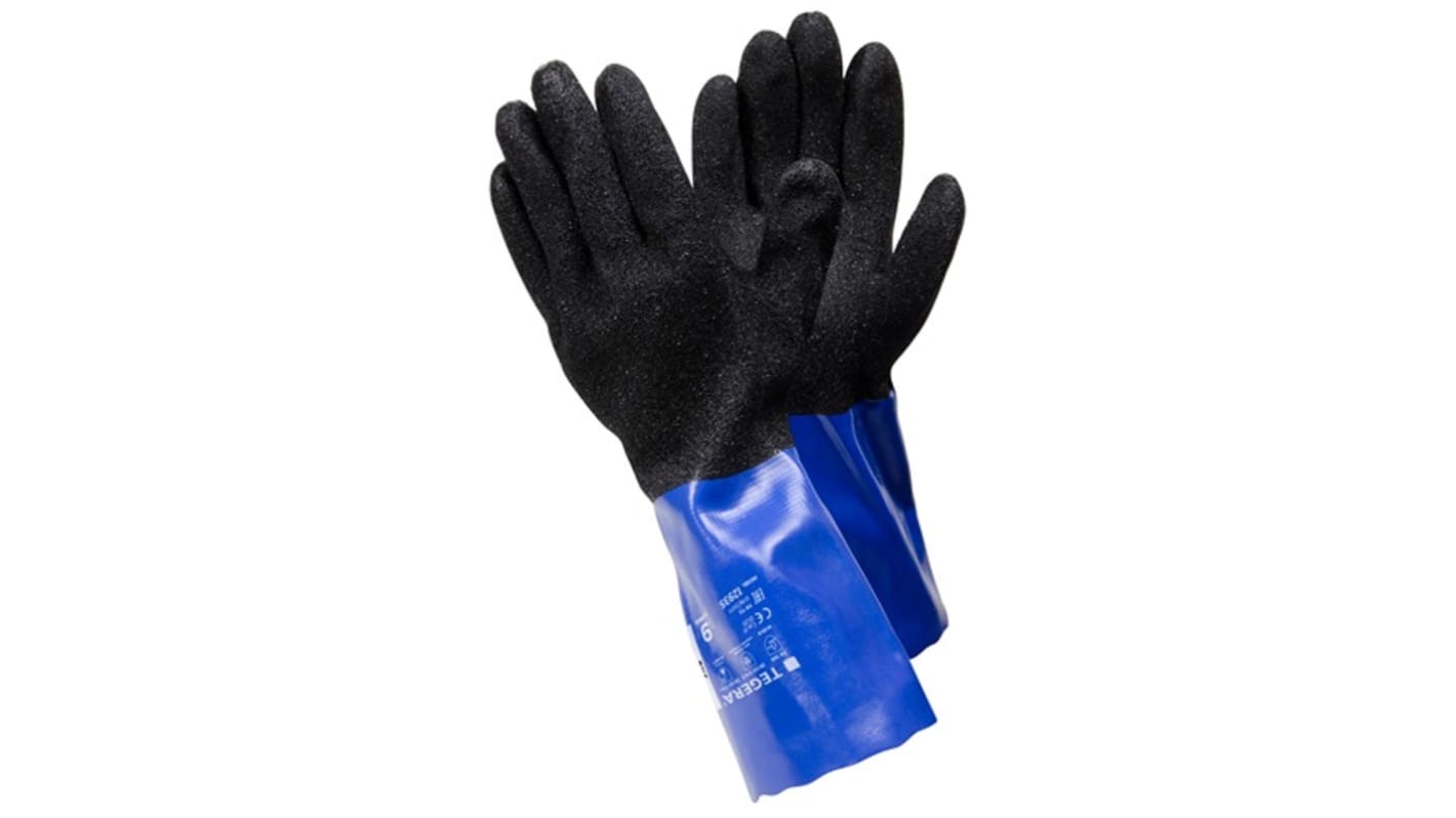 Tegera TEGERA Black, Blue Nylon Chemical Resistant Work Gloves, Size 10, PVC Coating