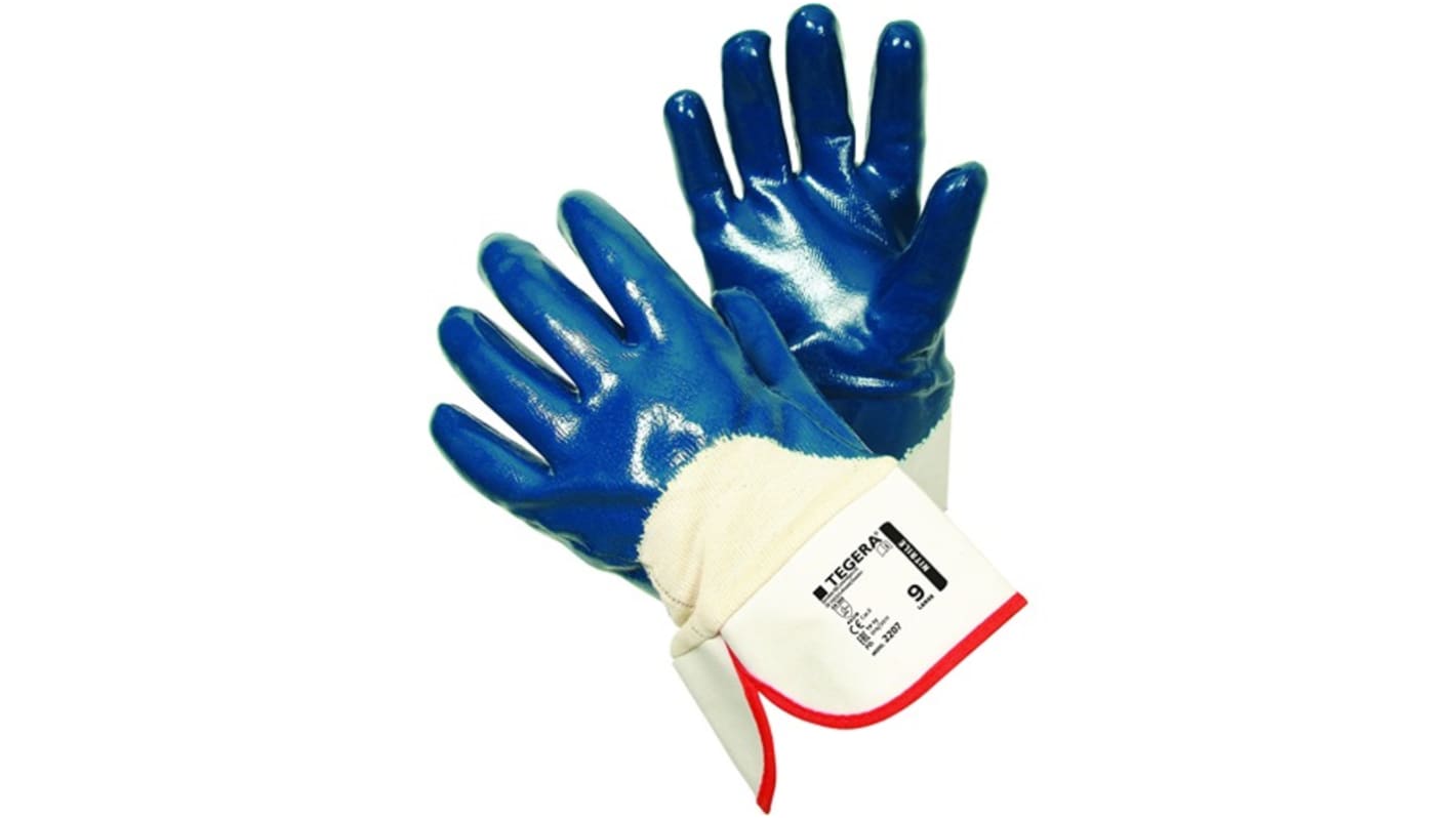 Tegera TEGERA Beige, Blue Cotton Heat Resistant Work Gloves, Size 9, Nitrile Coating