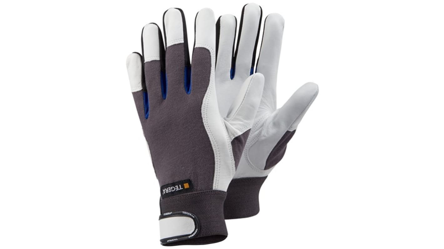 Tegera TEGERA Black, Blue, Grey, White Cotton, Leather Dry Environment Work Gloves, Size 10