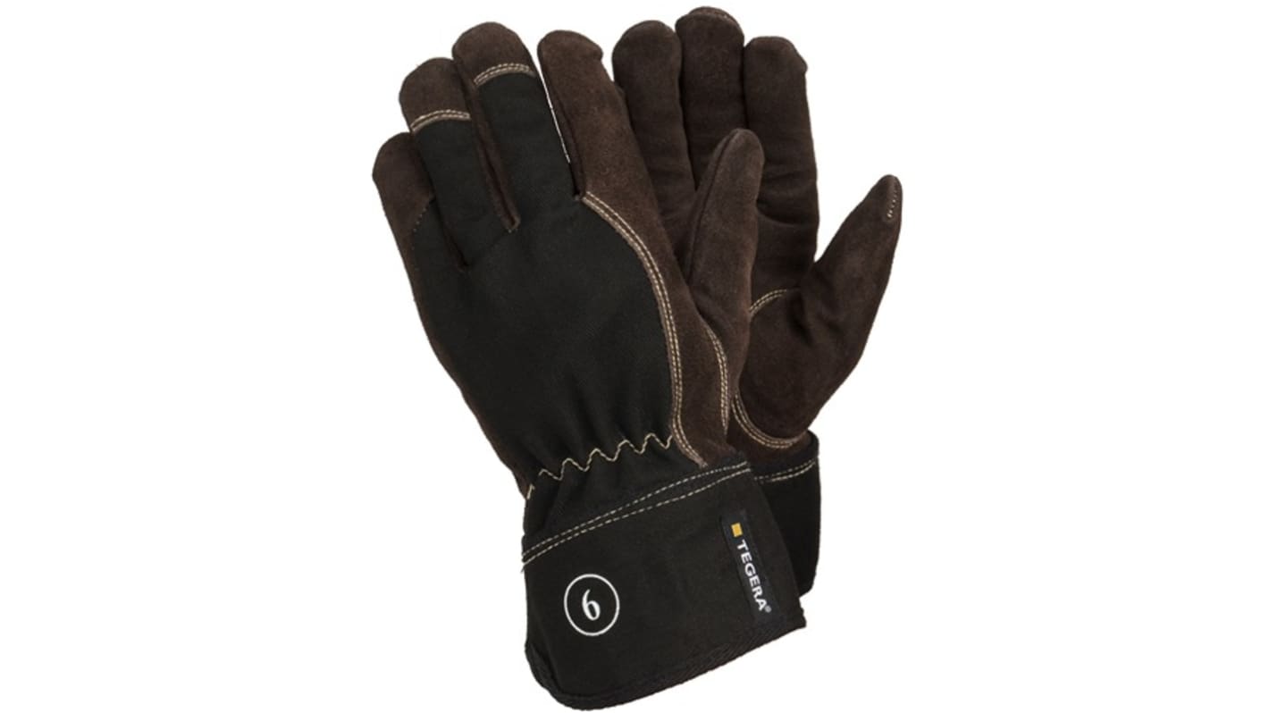 Tegera TEGERA Black, Brown Leather Cut Resistant Work Gloves, Size 12