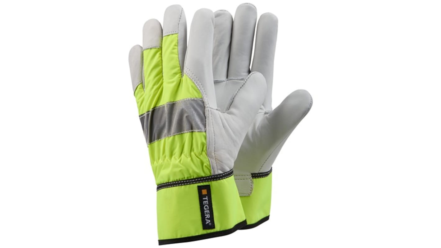 Tegera TEGERA White, Yellow Leather Abrasion Resistant Work Gloves, Size 8