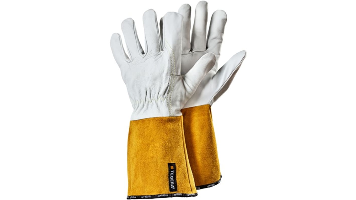 Tegera TEGERA White, Yellow Leather Heat Resistant Gloves, Size 9