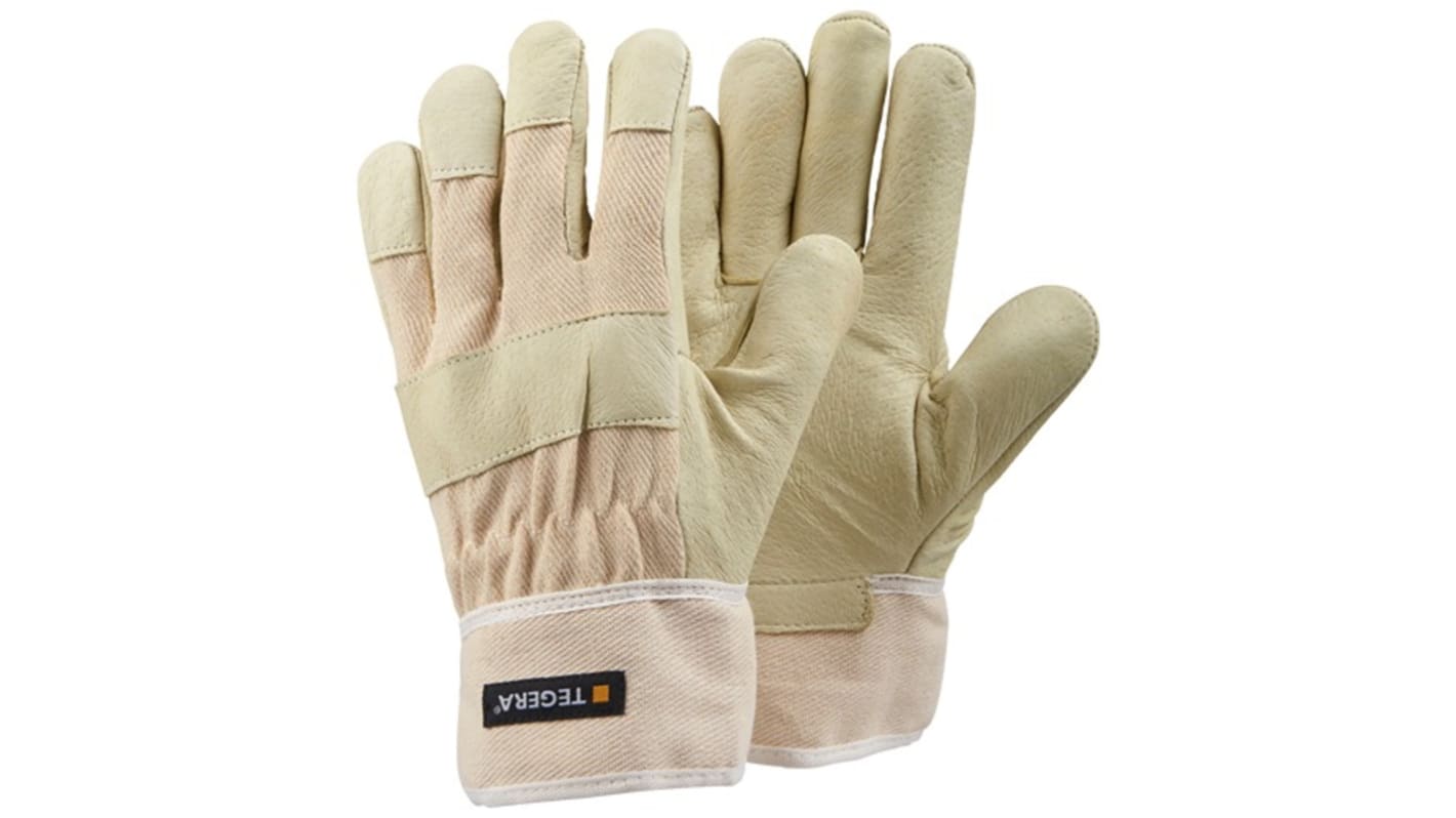 Tegera TEGERA Beige, White Leather Abrasion Resistant Work Gloves, Size 9