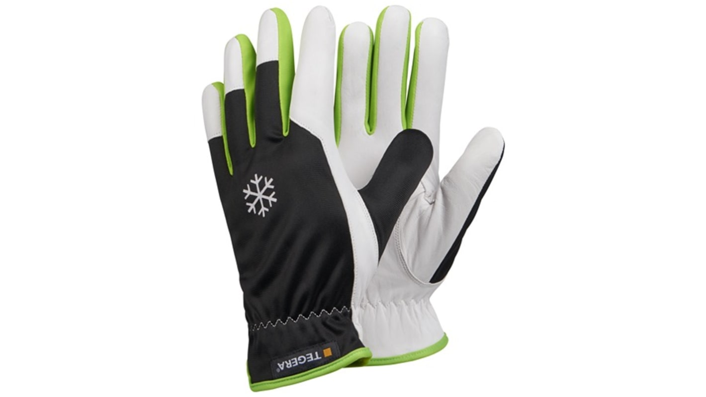 Tegera TEGERA Black, Green, White Leather Assembly Work Gloves, Size 7