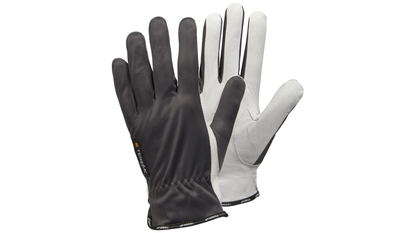 Tegera TEGERA Grey, White Leather Good Dexterity Work Gloves, Size 6
