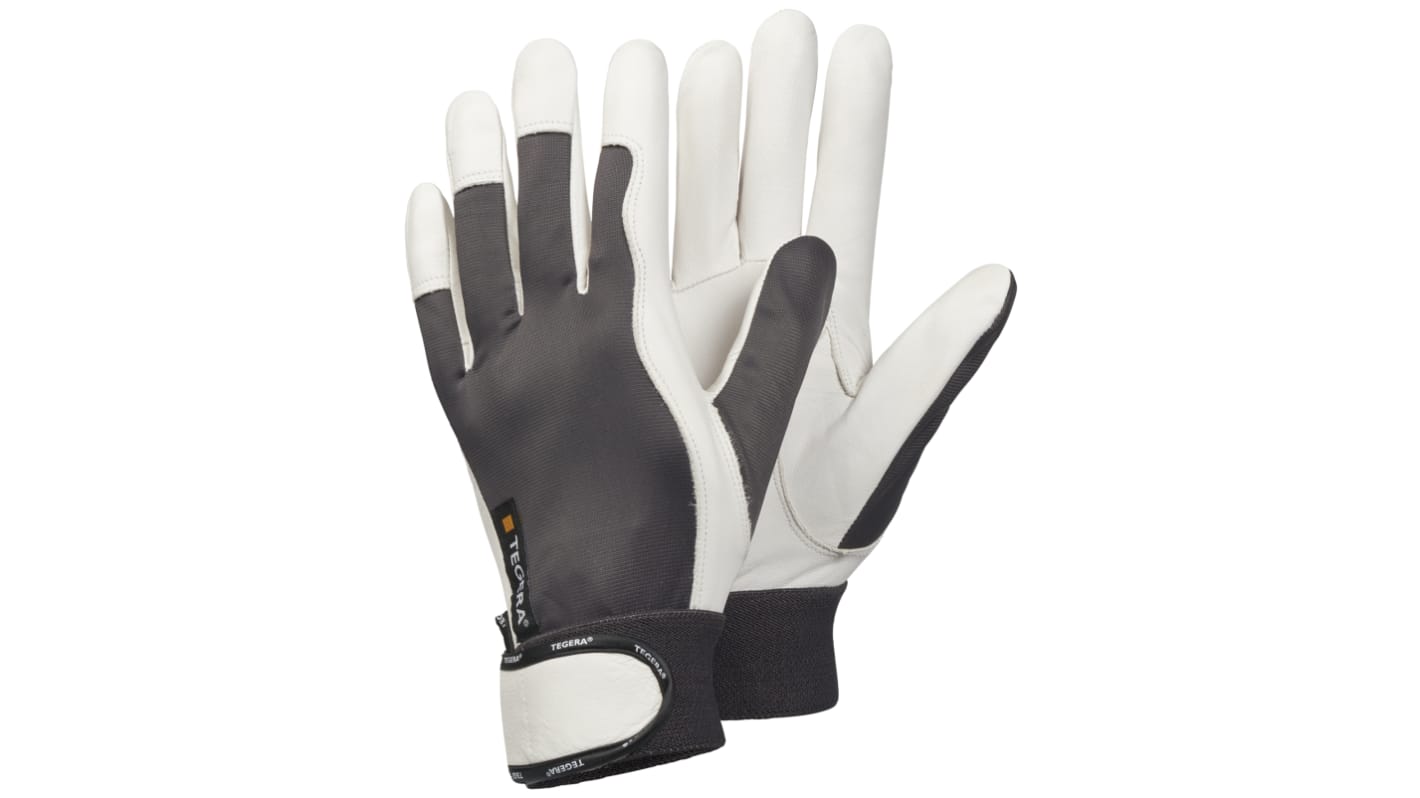 Tegera TEGERA Grey, White Leather Assembly Work Gloves, Size 7