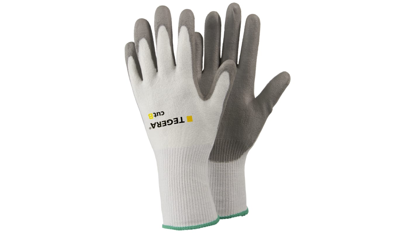 Tegera TEGERA Grey, White HPPE, Nylon, Polyester, Spandex Cut Resistant Cut Resistant Gloves, Size 11, Polyurethane